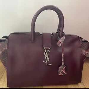 Yves Saint Laurent Burgundy Python Downtown Handbag